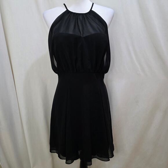 Lulus Sheer Chiffon Sweetheart Neckline Halter Formal Black Cocktail Dress, Lg - Picture 1 of 8